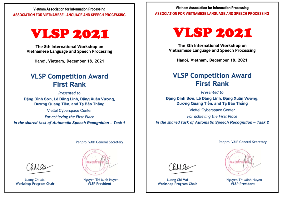 Viettel AI tiếp tục dẫn đầu tại giải thưởng về Xử lý tiếng nói VLSP 2021
